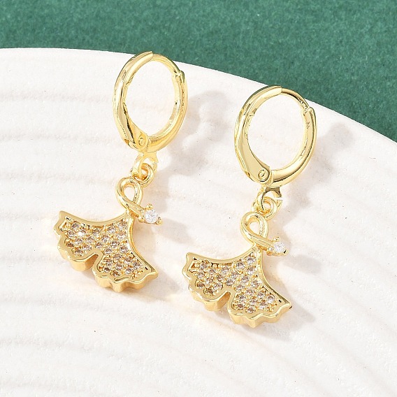 Серьги-кольца из латуни с микропаве из прозрачных кубических цирконий, стойки покрытие, без кадмия и без свинца, долговечный