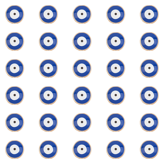 Alloy Enamel Beads, Flat Round with Evil Eye, Light Gold