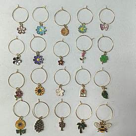 20pcs Weinglascharmeringe aus Messing, Legierung mit Emaille-Anhänger, golden