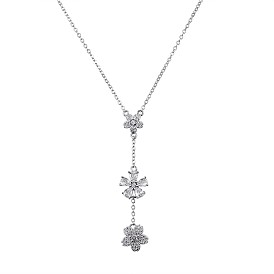 Ожерелье из прозрачного кубического циркония с цветочным лариатом, 925 ожерелье из стерлингового серебра для женщин
