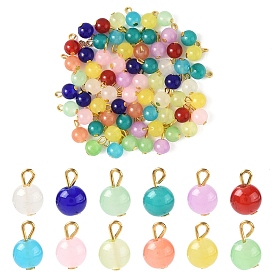 20Pcs Glass Round Pendants, with Iron Findings, Golden