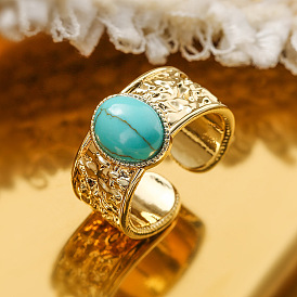 18K Gold Plated Turquoise Geometric Wide Ring for Women - Vintage and Unique