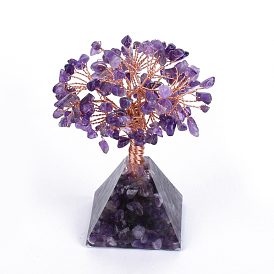 Natural Gemstone Display Decorations, Healing Stone Tree, for Reiki Healing Crystals Chakra Balancing, with Rose Gold Tone Aluminum Wires, Lucky Tree