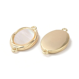 Brass Oval Connector Charms, with Natural White Shell