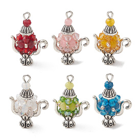 Стеклянные подвески из бисера, чайник-оберег, с рамкой из окрашенного натурального малазийского нефрита, бусин из сплава и железных штифтов.