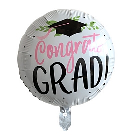 Flat Round with Word & Bachelor Cap Aluminium Balloon, for Graduation Season Party Festival Home Decorations