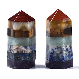 Assembled Natural Red Jasper & Topaz Jade & Tiger Eye & Green Aventurine & Blue Spot Jasper & Lapis Lazuli & Amethyst Hexagonal Prism Crystal Column Pendulum Decoration, Healing Stone Wands, for Reiki Chakra Meditation Therapy Deco, Bullet