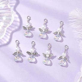 Подвеска в форме сердца ангела из стекла и стеклянного жемчуга, с цинковым сплавом застежками омаров коготь