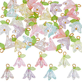 84 piezas 7 colores colgantes de perlas de acrílico transparente y plástico ABS, encantos de la flor, con fornituras de hierro, dorado