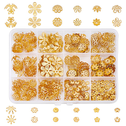 480pcs 12 styles kits de capuchons de perles en fer, fleur
