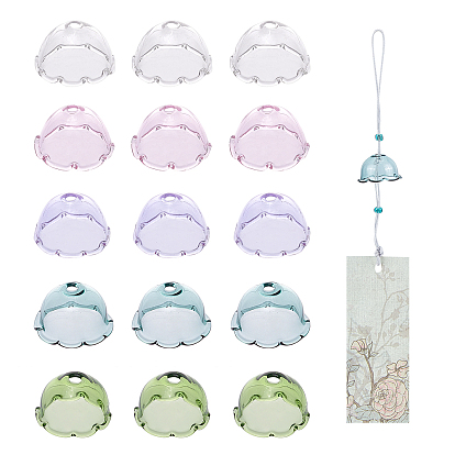15pcs 5 couleurs de capuchons de perles en verre pour la fabrication de carillons éoliens, multi-pétale, fleur
