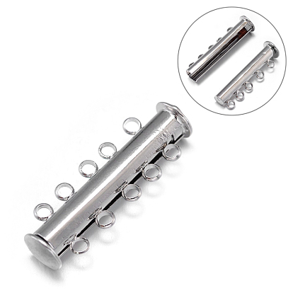 5-Strands 10-Holes Tube Brass Magnetic Slide Lock Clasps, Nickel Free, 30x10x7mm, Hole: 2mm