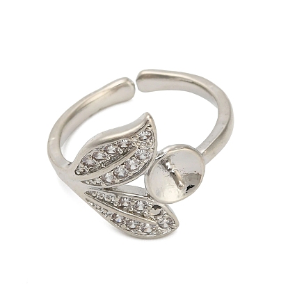 Регулируемые латунные манжеты, компоненты открытых колец, с кубического циркония, за половину пробурено бисера, лист