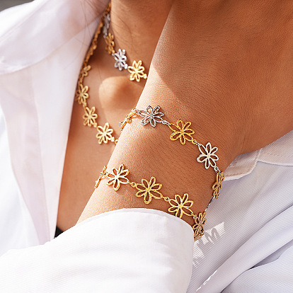304 Armbänder aus Edelstahl mit hohlen Blumengliedern für Damen