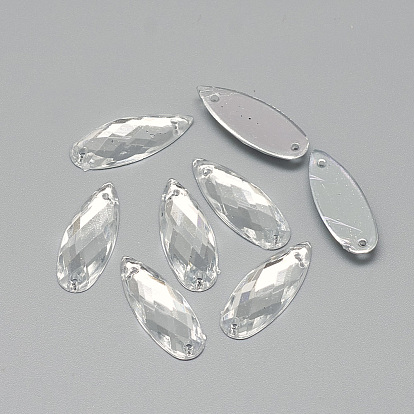 Шить на горный хрусталь, прозрачный акриловый горный хрусталь, два отверстия, аксессуары для одежды, граненые, капля