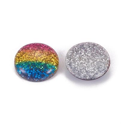 Rainbow Resin Cabochons, with Glitter Powder, Dome/Half Round