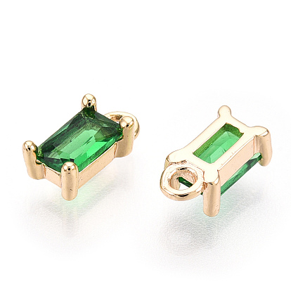Brass Green Cubic Zirconia Charms, Rectangle, Nickel Free