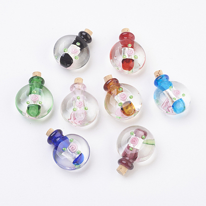 Handmade Silver Foil Lampwork Perfume Bottle Pendants, Essential Oil Bottle