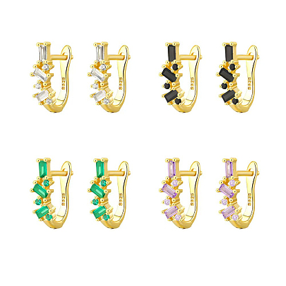 Elegant Geometric 925 Sterling Silver Cubic Zirconia Hoop Earrings, Simple and Fashionable