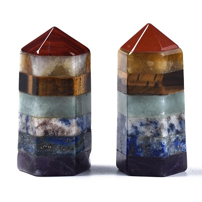 Assembled Natural Red Jasper & Topaz Jade & Tiger Eye & Green Aventurine & Blue Spot Jasper & Lapis Lazuli & Amethyst Hexagonal Prism Crystal Column Pendulum Decoration, Healing Stone Wands, for Reiki Chakra Meditation Therapy Deco, Bullet