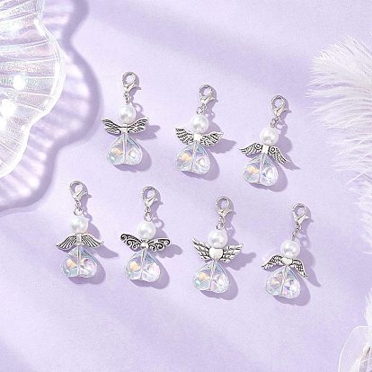 Подвеска в форме сердца ангела из стекла и стеклянного жемчуга, с цинковым сплавом застежками омаров коготь