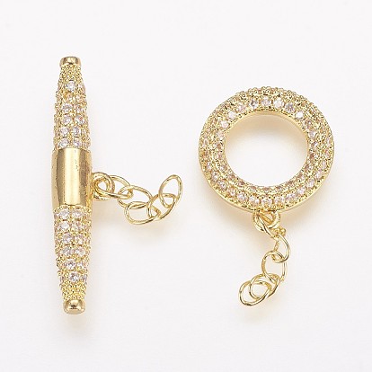 Brass Micro Pave Cubic Zirconia Ring Toggle Clasps