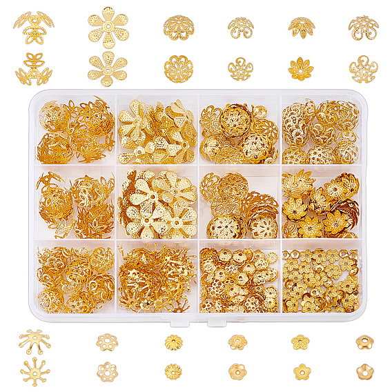 480Pcs 12 Styles Iron Bead Caps Kits, Flower