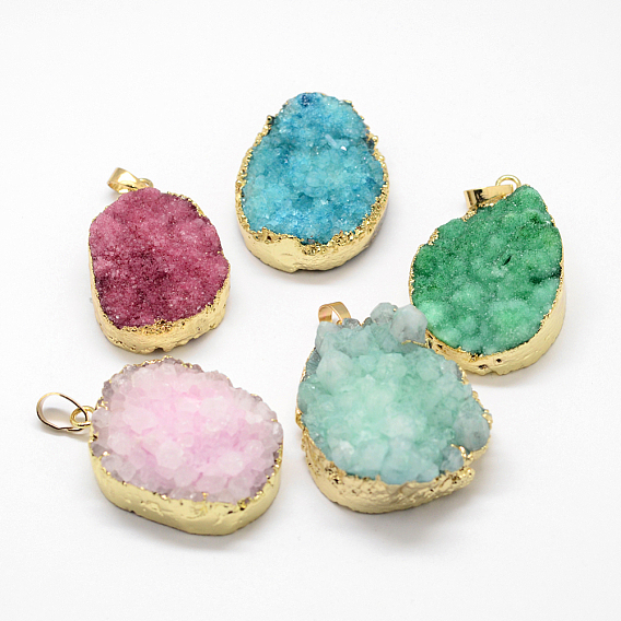 Гальванические натуральный & окрашенная druzy агата подвески, с латунной фурнитурой 