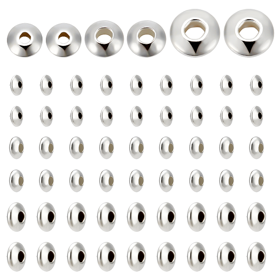 60Pcs 3 Size 925 Sterling Silver Spacer Beads, Rondelle