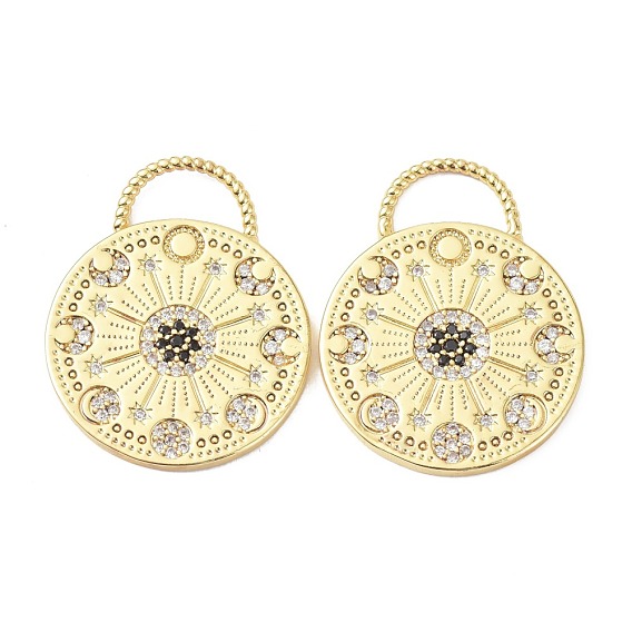 Латунные подвески с фианитами, долговечный, без свинца и без кадмия, плоско-круглые