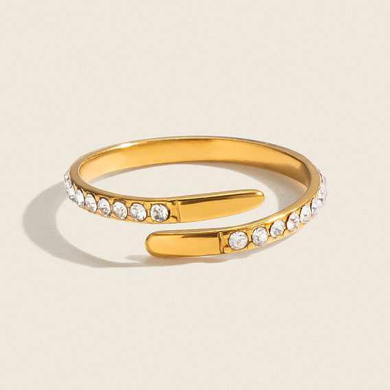 304 Stainless Steel Rhinestone Cuff Open Rings for Women