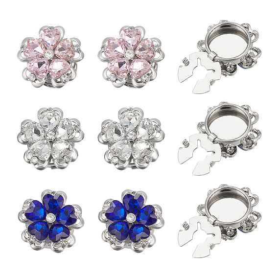 6шт 3 цвета цветок сплав стеклянные запонки, с латунной фурнитурой платинового цвета