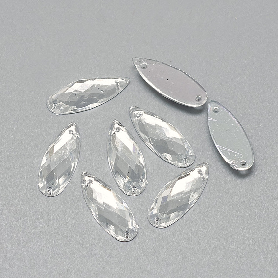 Шить на горный хрусталь, прозрачный акриловый горный хрусталь, два отверстия, аксессуары для одежды, граненые, капля