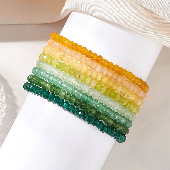 7Шт. браслеты-браслеты из натуральных бусин-рондель из окрашенного малайзийского нефрита для женщин