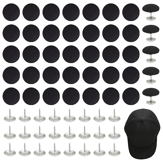 48Sets Flat Round Polyester Covered Aluminum Buttons, Mushroom Shape Baseball Cap Button Top Replacement, Platinum