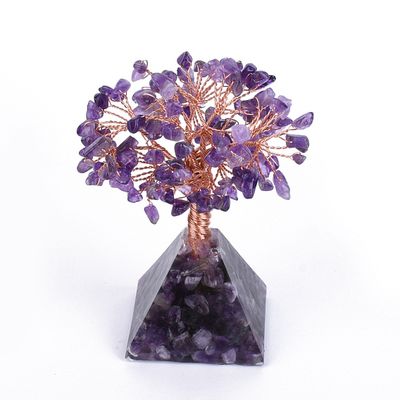 Natural Gemstone Display Decorations, Healing Stone Tree, for Reiki Healing Crystals Chakra Balancing, with Rose Gold Tone Aluminum Wires, Lucky Tree