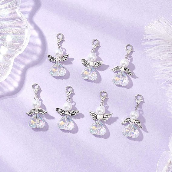 Подвеска в форме сердца ангела из стекла и стеклянного жемчуга, с цинковым сплавом застежками омаров коготь