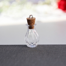 Glass Empty Wishing Bottle Pendants, with Cork Stoppers and Loops