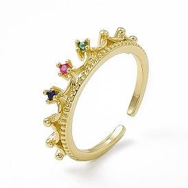 Красочная корона из кубического циркония, открытое кольцо-манжета, стеллаж для латунных украшений для женщин, без кадмия и без свинца