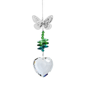 Coeur avec des attrape-soleil en verre papillon, décoration suspendue, pour salon jardin