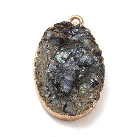 Resin Imitation Druzy Gemstone Pendants, Oval Charm, with Light Gold Tone Iron Findings and Paper Scrap Inside