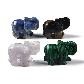 Natural & Synthetic Mixed Gemstone Carved Elephant Figurines, for Home Office Desktop Feng Shui Ornament