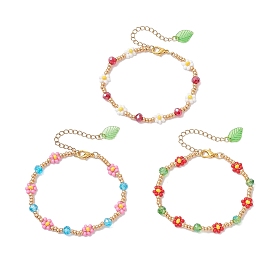3шт. браслеты из стеклянных бусин для женщин, цветок, с акрилом и цинковым сплавом