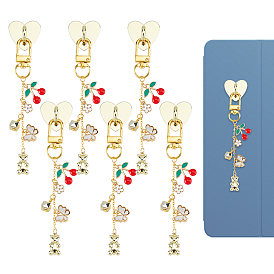 6 pcs 12 décorations de pendentifs en alliage d'émail de styles, avec perle en plastique ccb et fermoirs pivotants, or, coeur avec papillon