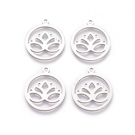 304 подвески из нержавеющей стали, плоские круглые с цветком