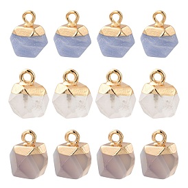 6 piezas 3 estilo jade blanco natural y ágata gris y dijes de cristal de cuarzo, con bucles superiores de hierro chapado en oro, cuentas redondas con corte de estrella