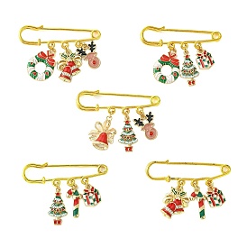 Christmas Iron Kilt Pins Brooches, Christmas Wreath & Candy Cane & Deer Alloy Enamel Pendant Brooch