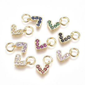 Brass Micro Pave Cubic Zirconia Charms, with Jump Ring, Long-Lasting Plated, Real 18K Gold Plated, Heart
