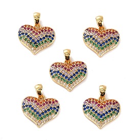Brass Micro Pave Cubic Zirconia Pendants, Long-Lasting Plated, Cadmium Free & Lead Free, Heart