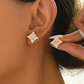 Элегантные латунные серьги-гвоздики, со стразами, реальный 18 k позолоченный